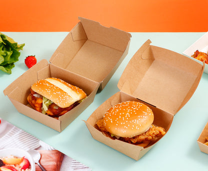 Custom Print Black Burger Delivery Box Food Grade Greaseproof Disposable Clamshell Paper Box Custom Logo For Gourmet Burger Fast Food Restaurant Takeaway Delivery