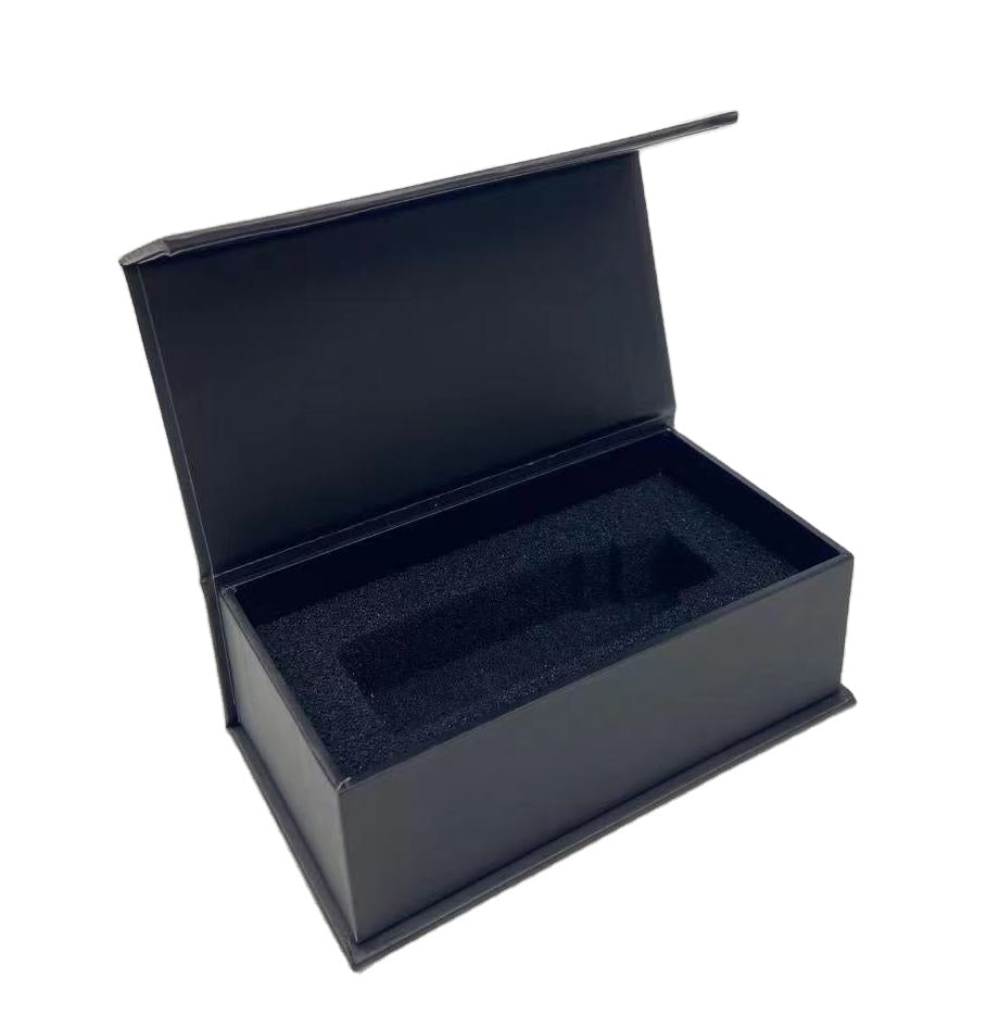 Wholesale Custom Logo Printed Luxury Matte Black Magnetic Flip Rigid Gift Box Flat Pack Black Velvet EVA Lined Cosmetic Jewelry Electronic Apparel Packaging Custom Size Contact Us For Black Brand Packaging Solutions
