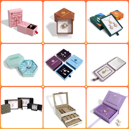 Custom Luxury Cardboard Paper Earring Drawer Box Custom Logo Hot Foil Stamping Velvet Insert Slide Out Rigid Jewelry Gift Packaging Box Wholesale OEM ODM