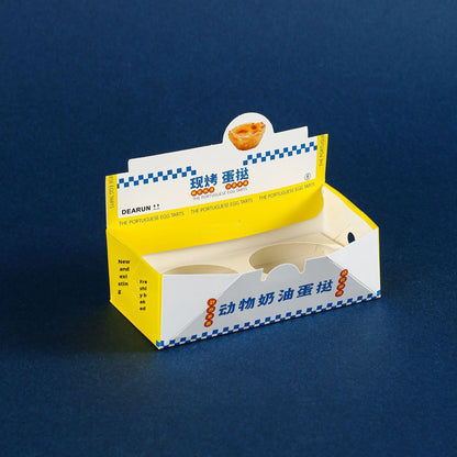 Bakery Freshly Baked Egg Tart Food Box Food Grade Recyclable Kraft Cardboard Takeaway Packaging Custom Logo With Clear Window For Pastry Shop