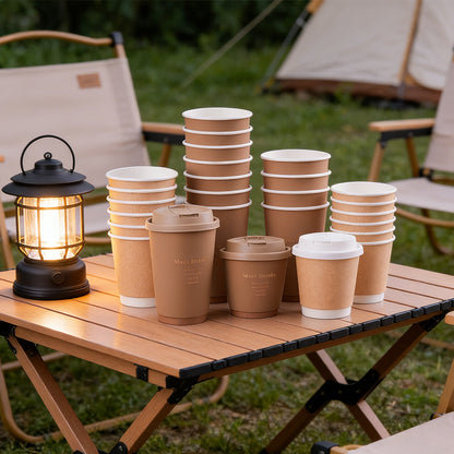 Custom Logo Biodegradable Double Wall Disposable Paper Cups Food Grade PLA Compostable Insulated Anti-Scald Coffee Takeaway Cups With CPLA Lids OEM Wholesale