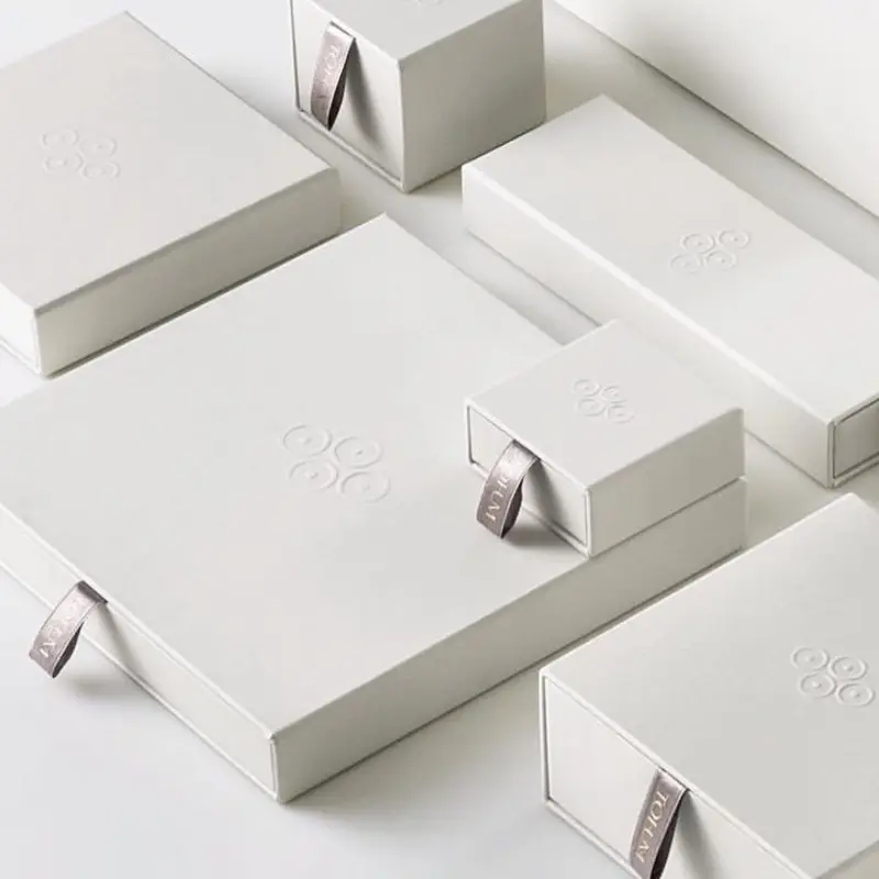 Custom Logo Luxury Rigid Cardboard Jewelry Drawer Box Hot Foil Stamping Velvet Insert For Ring Stud Hoop Earring Slide Out Gift Packaging Box Wholesale OEM ODM