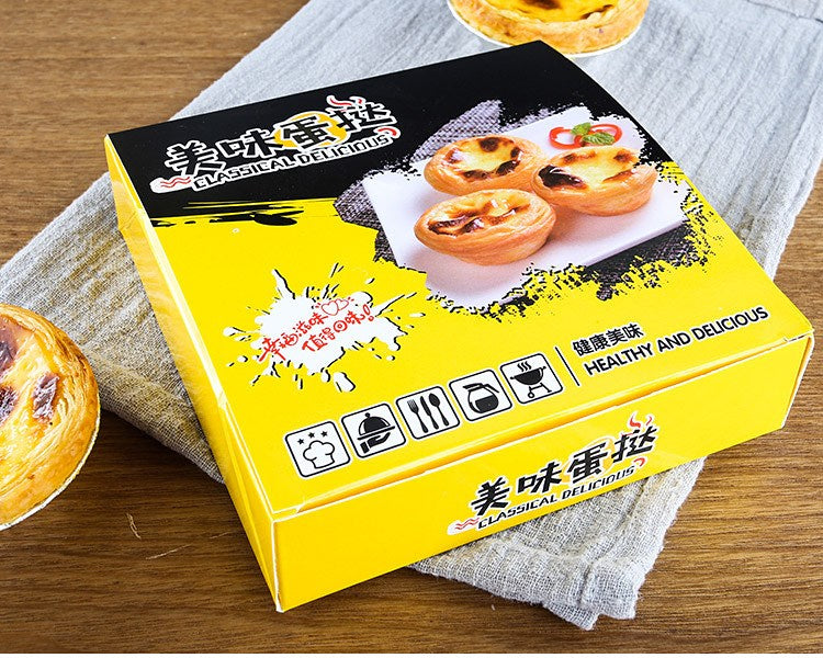 Custom Egg Tart Paper Box Food Grade Greaseproof Recyclable Foldable Bakery Takeout Packaging Box With Clear Window Custom Logo For 2/4/6 Pcs Portuguese Pastry Dessert