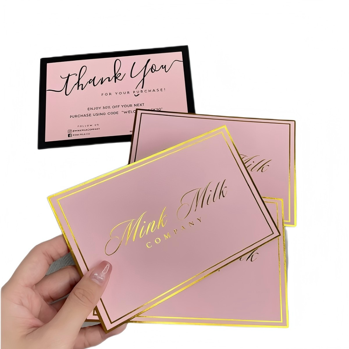 High Quality Black & Green Custom Thank You Card Printing Gold Foil Thick Matte Cardstock Custom Logo E-commerce Packaging Insert Greeting Card Wholesale Printing Service
