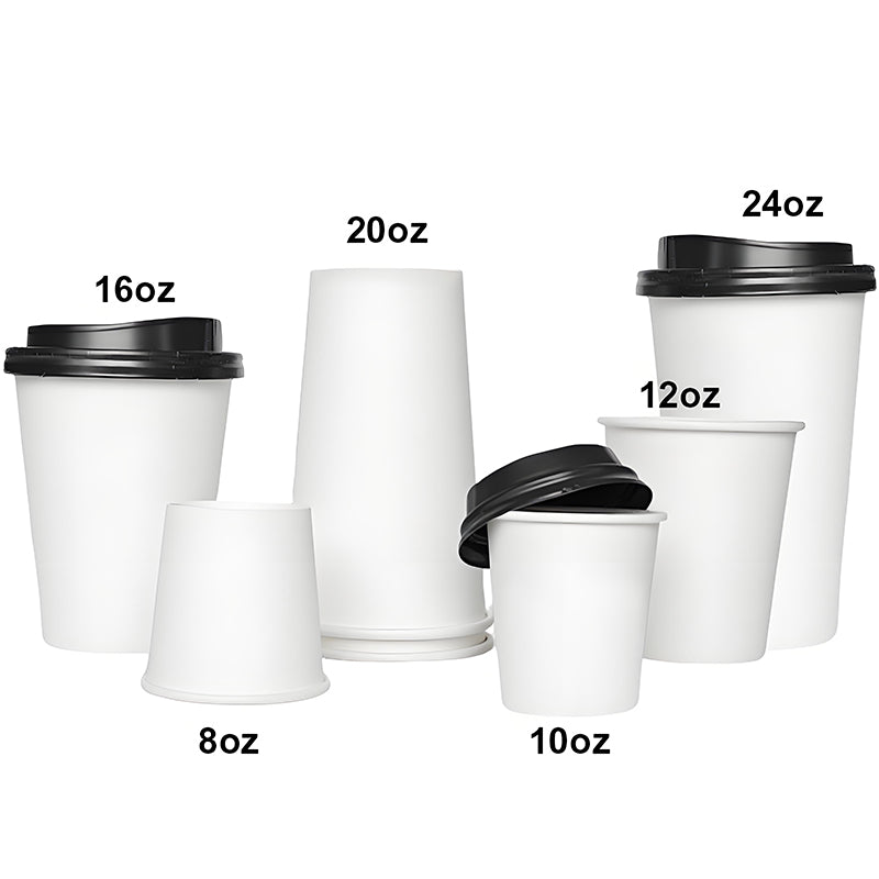 8oz White Disposable Coffee Paper Cup Food Grade Custom Logo For Cafe Tea Takeaway Hot Drink Pack