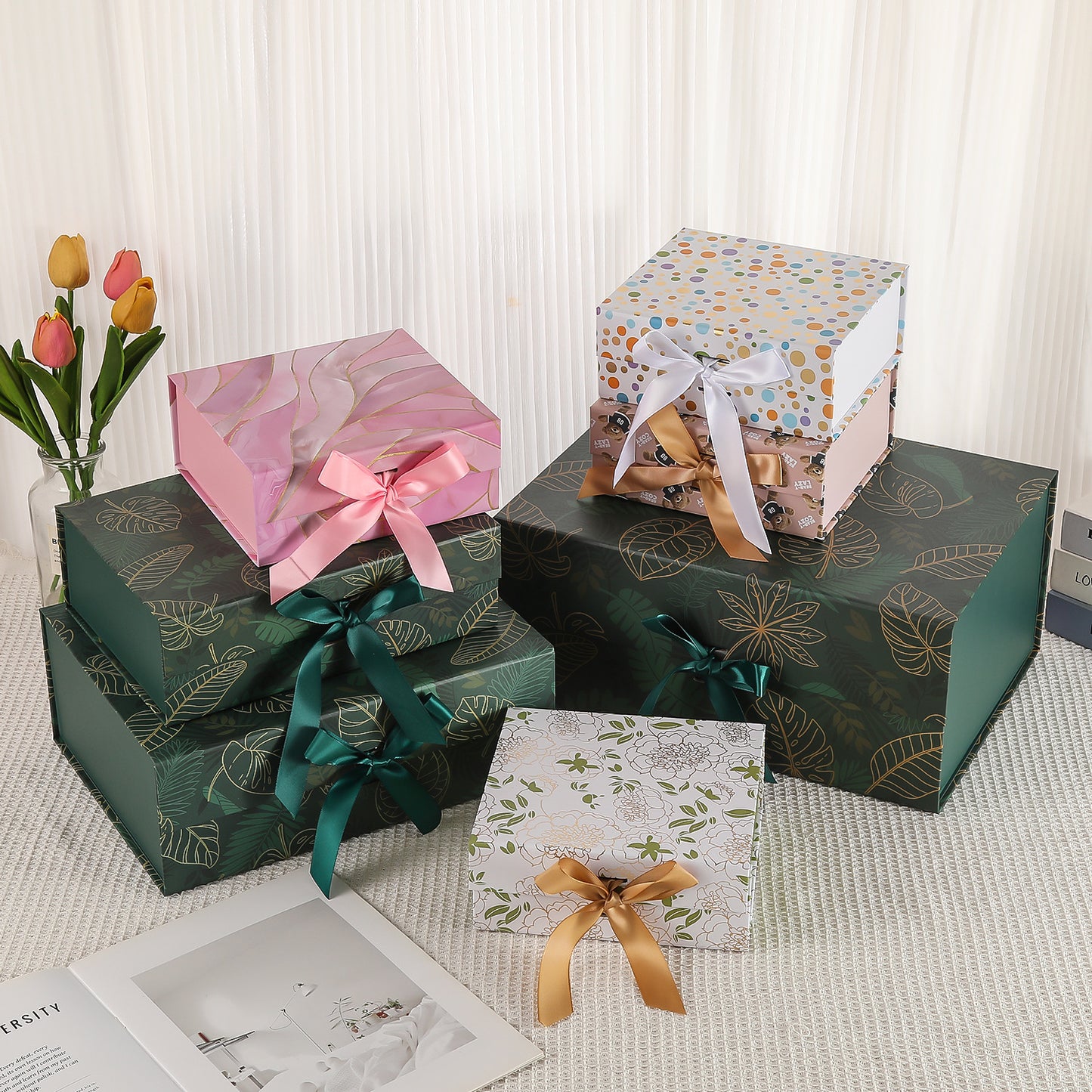 Wholesale Luxury Foldable Magnetic Rigid Cardboard Gift Box Custom Logo Matte Paper With Satin Ribbon For Cosmetic Jewelry Apparel Wedding Holiday OEM Packaging