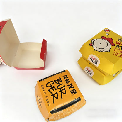 Eco-friendly Biodegradable Disposable Hamburger Packaging Box Sugarcane Pulp Clamshell Takeaway Container Custom Logo For Fast Food Restaurant