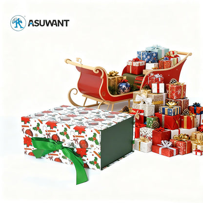 Fancy Foldable Recyclable Rigid Magnetic Christmas Gift Box Custom Xmas Logo Print Satin Ribbon Packaging For Candy Chocolate Cosmetic Jewelry Holiday OEM Wholesale