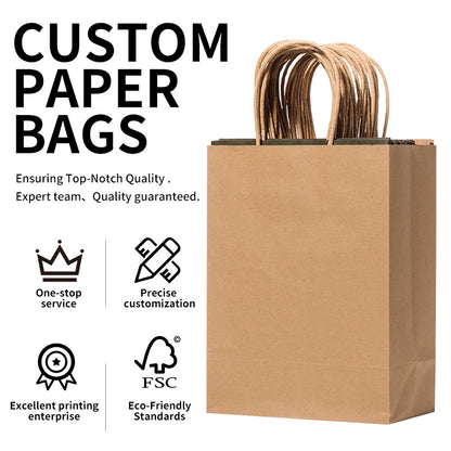 Plain Paper Shopping Packaging Bags With Handles Eco Recyclable Custom Logo For Retail Gift Grocery Pack
