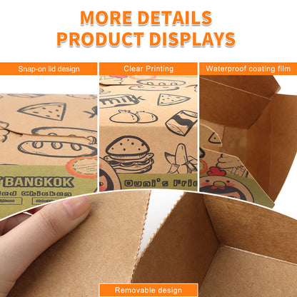 Disposable Fast Food Packaging Box Food Grade Greaseproof Custom Logo Paper Container For Fried Chicken Nuggets French Fries Takeaway Catering Delivery