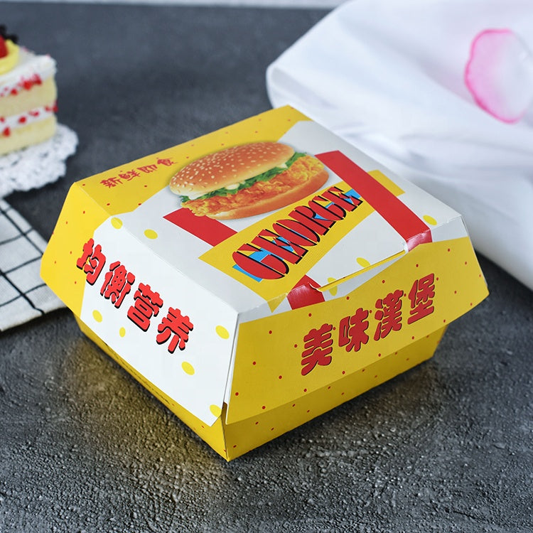 ZJPACK Custom Printed Hamburger Paper Box Food Grade Greaseproof Disposable Clamshell Takeout Carton Custom Logo For Fast Food Restaurant Burger Delivery