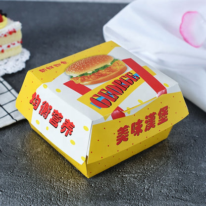 ZJPACK Custom Printed Hamburger Paper Box Food Grade Greaseproof Disposable Clamshell Takeout Carton Custom Logo For Fast Food Restaurant Burger Delivery