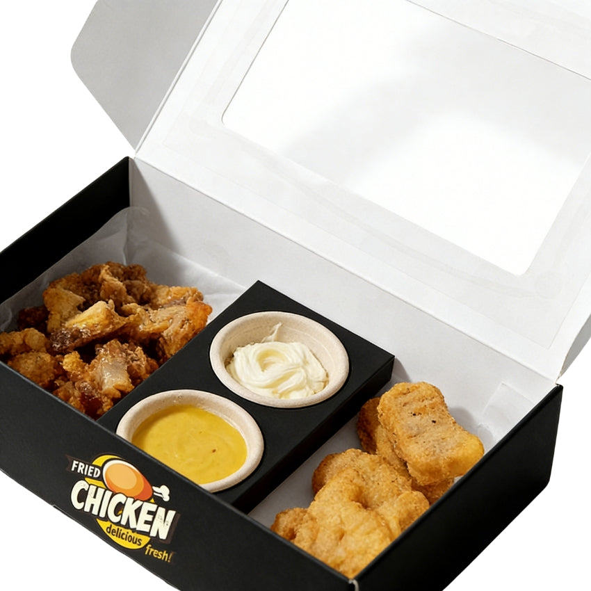 Factory Custom Burger Fried Chicken French Fries Combo Box Food Grade Greaseproof Divided Takeout Paper Box Custom Logo For Fast Food Restaurant Delivery Catering