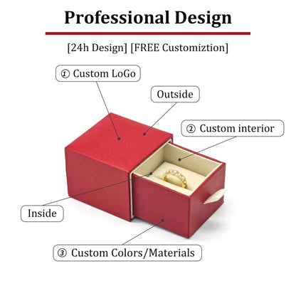 High End Luxury Leatherette Paper Ring Drawer Box Custom Logo Hot Foil Stamping Rigid Cardboard Velvet Insert Wedding Proposal Ring Jewelry Packaging Box Wholesale OEM ODM