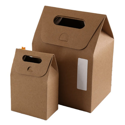 Portable Kraft Paper Bag For Biscuit Food Grade Greaseproof Recyclable Custom Logo Bakery Snack Gift Pack