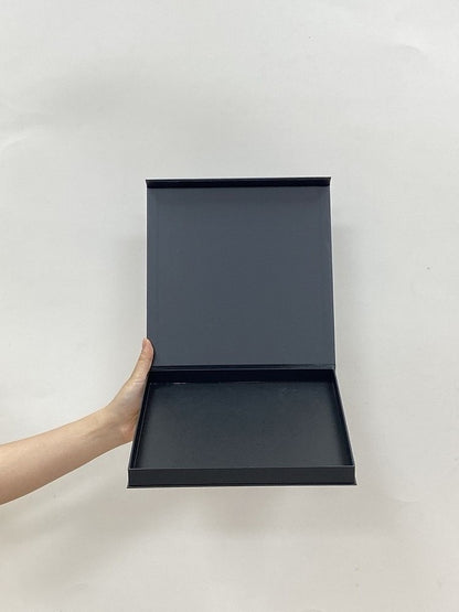 Hot Trending Special Design Matte Black Rigid Gift Box Velvet EVA Lined Magnetic Flip Jewelry Cosmetic Watch Corporate Packaging Custom Logo Size Contact Us For Luxury Black Gift Box Solutions