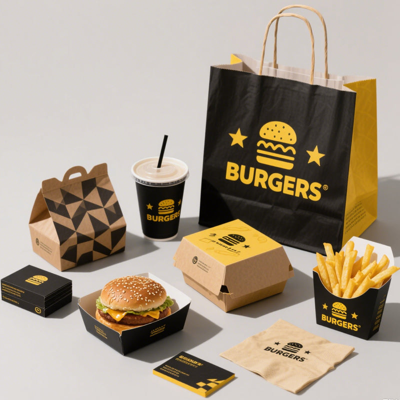 Fast Food To-Go Combo Chicken Paper Box Food Grade Greaseproof Recyclable Disposable Custom Logo Multi-Grid Takeout Packaging For Fried Chicken Burger Fries Beverage Set