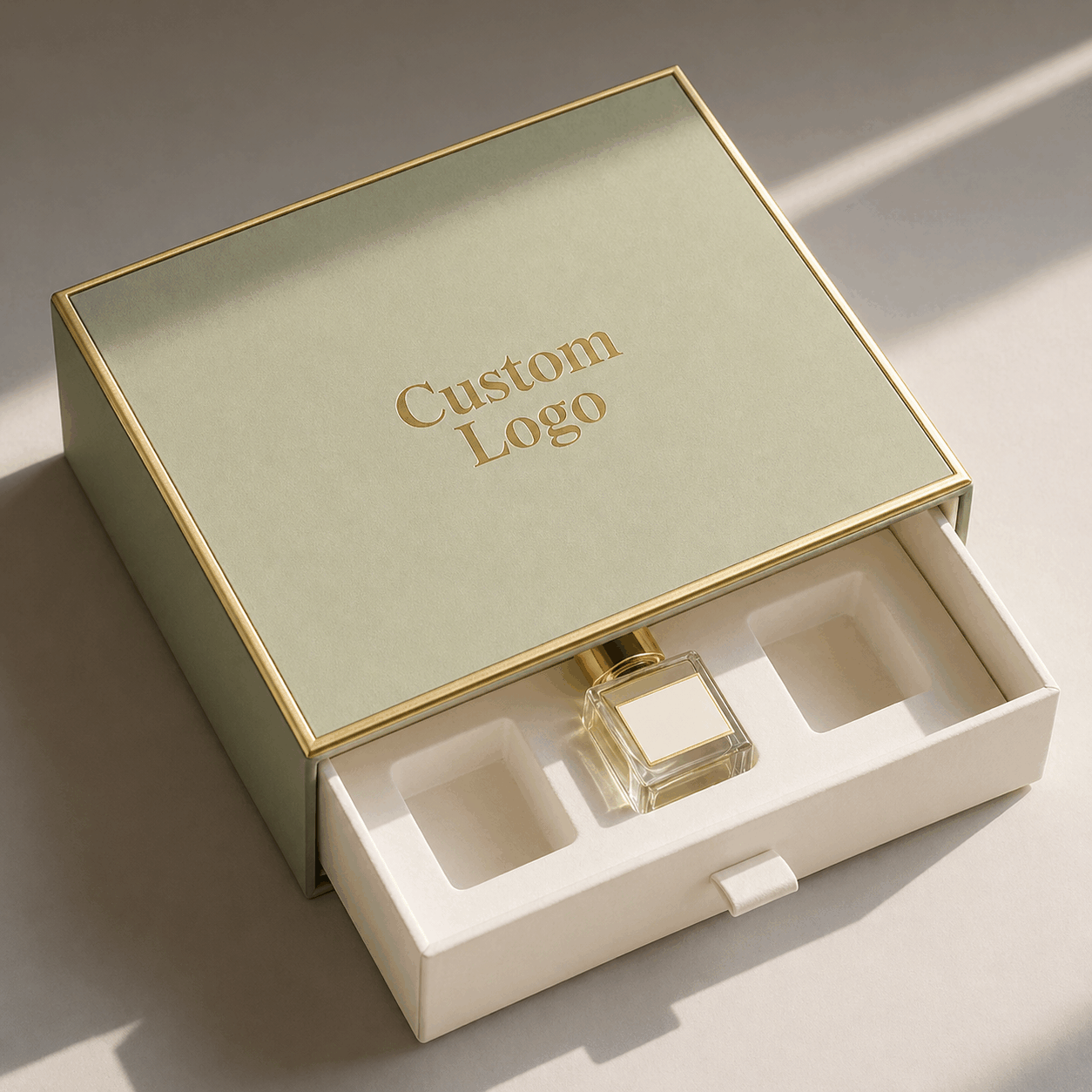 Custom Luxury Rigid Sliding Drawer Gift Box For Cosmetic Skincare Perfume Velvet EVA Lined Fragrance Makeup Packaging Custom Logo Size Contact Us For Beauty Drawer Box Solutions