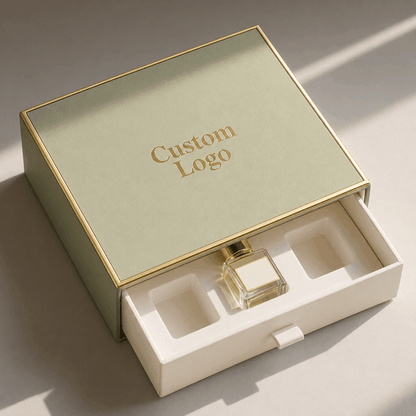 Custom Luxury Rigid Sliding Drawer Gift Box For Cosmetic Skincare Perfume Velvet EVA Lined Fragrance Makeup Packaging Custom Logo Size Contact Us For Beauty Drawer Box Solutions
