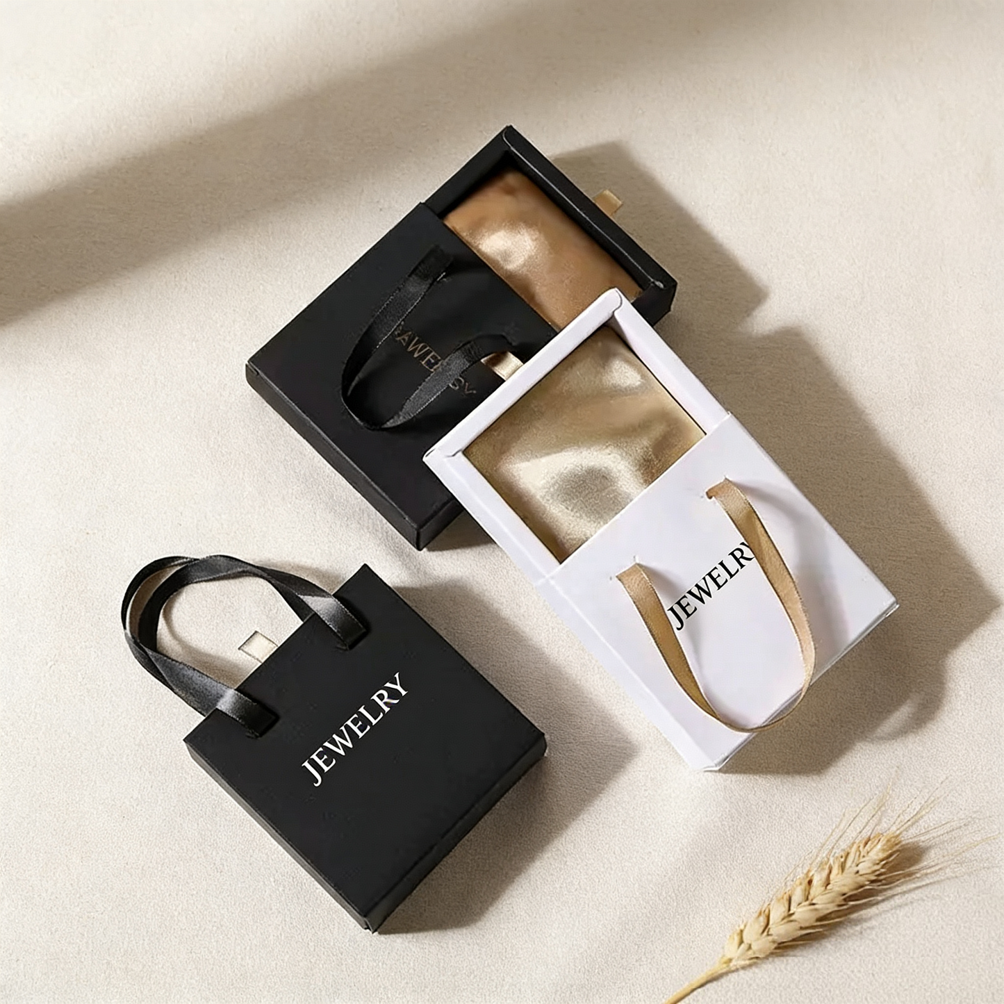 Custom Logo Paper Drawer Jewelry Set Box Luxury Rigid Cardboard Gift Packaging Box With Velvet Insert Hot Foil Stamping Jewelry Packaging Wholesale Printing Service