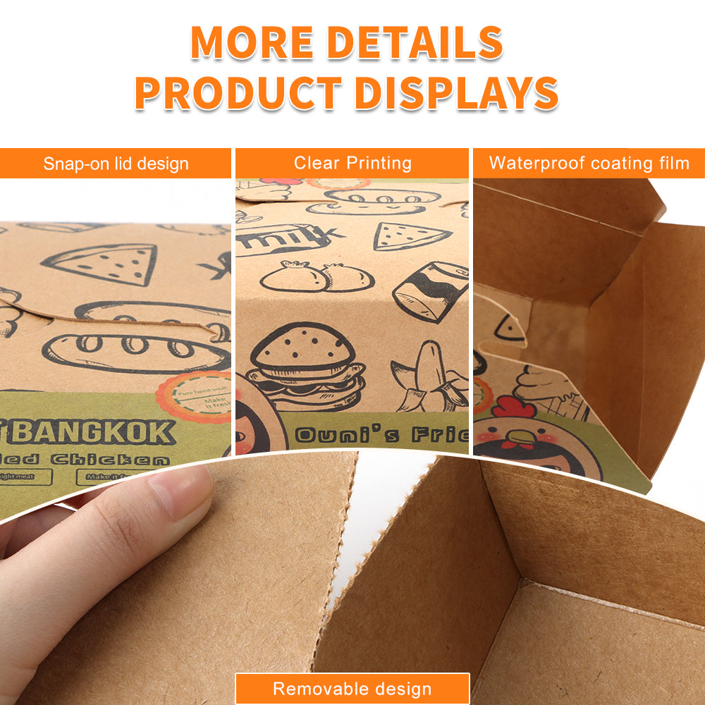 Takeout Burger and Fries Combo Box Food Grade Greaseproof Recyclable Disposable Kraft Paper Custom Logo Divided Takeaway Packaging For Fast Food Restaurant Delivery