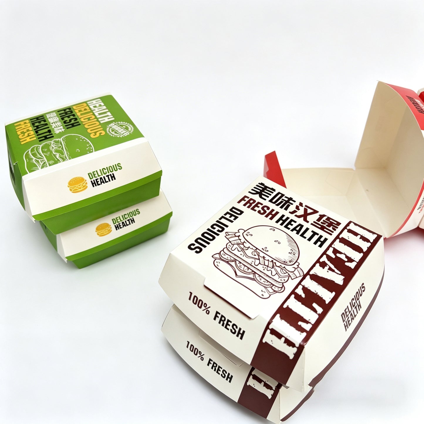 Eco-friendly Biodegradable Disposable Hamburger Packaging Box Sugarcane Pulp Clamshell Takeaway Container Custom Logo For Fast Food Restaurant