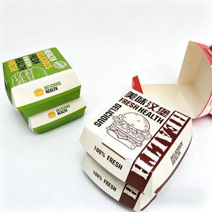 Eco-friendly Biodegradable Disposable Hamburger Packaging Box Sugarcane Pulp Clamshell Takeaway Container Custom Logo For Fast Food Restaurant