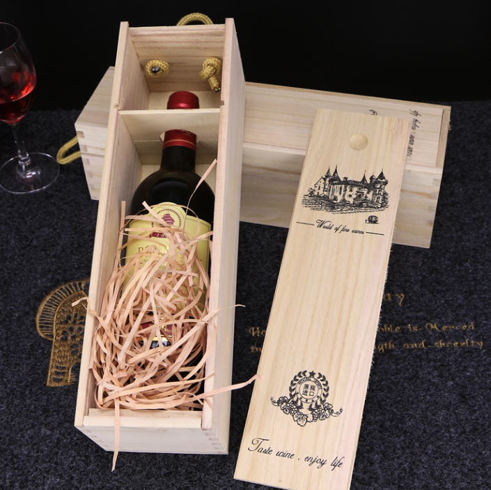 Custom Size Wood Wine Box Custom Logo Eco Pine Paulownia Wood For Single Double Wine Bottle Holiday Business Gift Pack