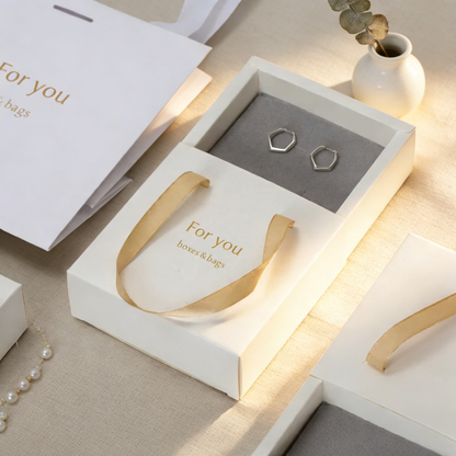 Custom Logo Paper Drawer Jewelry Set Box Luxury Rigid Cardboard Gift Packaging Box With Velvet Insert Hot Foil Stamping Jewelry Packaging Wholesale Printing Service