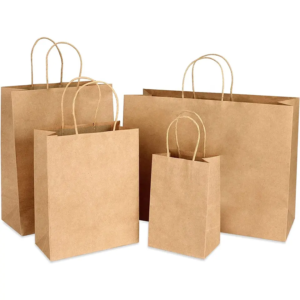 Colorful Kraft Paper Portable Packing Bag Eco Recyclable Custom Logo For Retail Gift Party Grocery Pack