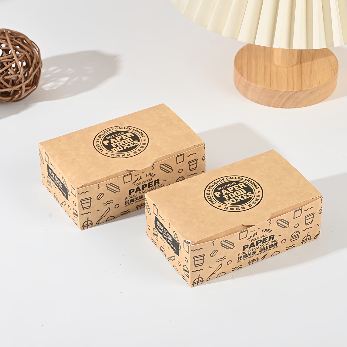 Custom Take Away Food Packaging Box Food Grade Greaseproof Recyclable Disposable Kraft Paper Lunch Box Custom Logo For Restaurant Fast Food Delivery Catering