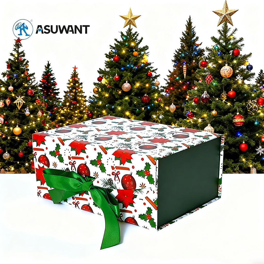 Fancy Foldable Recyclable Rigid Magnetic Christmas Gift Box Custom Xmas Logo Print Satin Ribbon Packaging For Candy Chocolate Cosmetic Jewelry Holiday OEM Wholesale