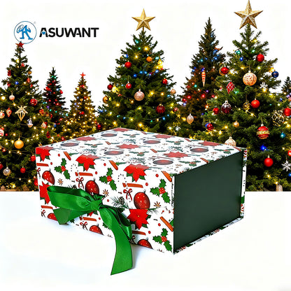 Fancy Foldable Recyclable Rigid Magnetic Christmas Gift Box Custom Xmas Logo Print Satin Ribbon Packaging For Candy Chocolate Cosmetic Jewelry Holiday OEM Wholesale