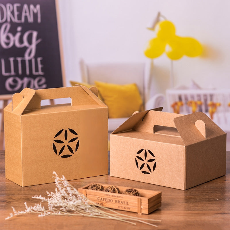 Multi Size Kraft Paper Corrugated Handle Boxes Recyclable Portable Carton Custom Logo For Fruit Snack Gift E-commerce Shipping Packaging