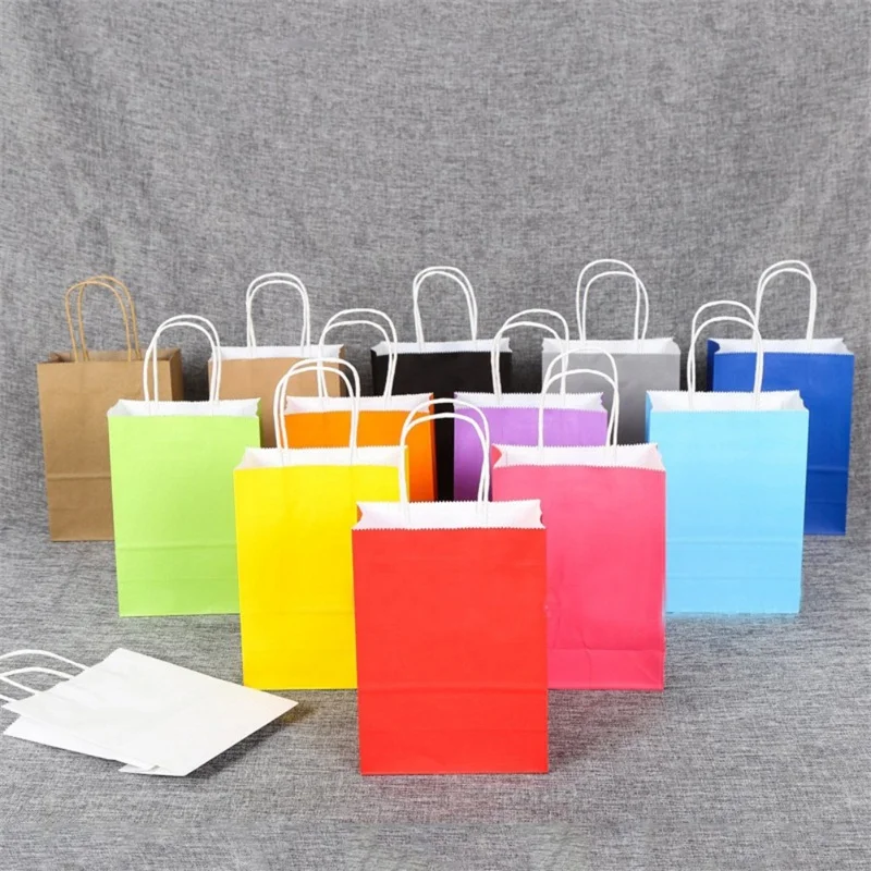 Customized Portable White Kraft Paper Bags Eco Recyclable Custom Logo For Clothing Cosmetic Gift Bakery Retail Pack