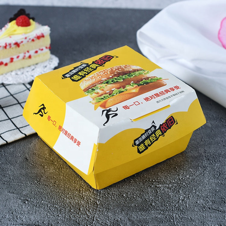 ZJPACK Custom Printed Hamburger Paper Box Food Grade Greaseproof Disposable Clamshell Takeout Carton Custom Logo For Fast Food Restaurant Burger Delivery