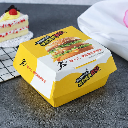 ZJPACK Custom Printed Hamburger Paper Box Food Grade Greaseproof Disposable Clamshell Takeout Carton Custom Logo For Fast Food Restaurant Burger Delivery