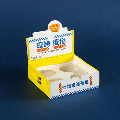 Bakery Freshly Baked Egg Tart Food Box Food Grade Recyclable Kraft Cardboard Takeaway Packaging Custom Logo With Clear Window For Pastry Shop