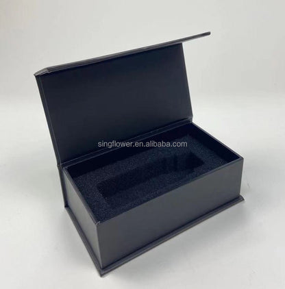Wholesale Custom Logo Printed Luxury Matte Black Magnetic Flip Rigid Gift Box Flat Pack Black Velvet EVA Lined Cosmetic Jewelry Electronic Apparel Packaging Custom Size Contact Us For Black Brand Packaging Solutions