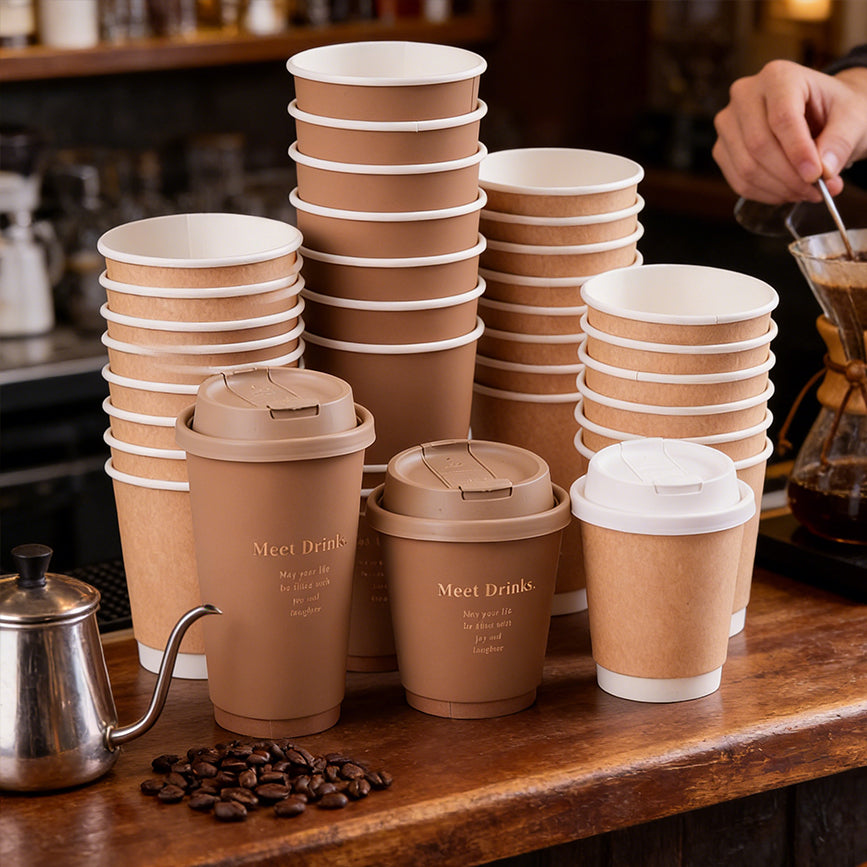 Custom Logo Biodegradable Double Wall Disposable Paper Cups Food Grade PLA Compostable Insulated Anti-Scald Coffee Takeaway Cups With CPLA Lids OEM Wholesale