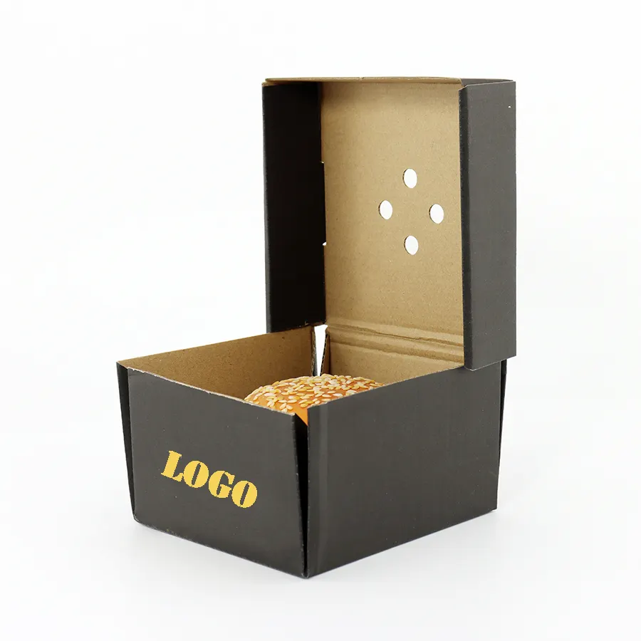 Custom Printed Food Packaging Clamshell Burger Box Food Grade Greaseproof Recyclable Disposable Kraft Paper Takeout Container For Fast Food Restaurant Delivery