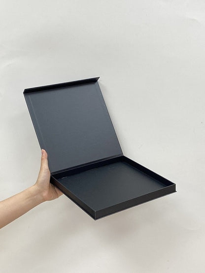 Hot Trending Special Design Matte Black Rigid Gift Box Velvet EVA Lined Magnetic Flip Jewelry Cosmetic Watch Corporate Packaging Custom Logo Size Contact Us For Luxury Black Gift Box Solutions