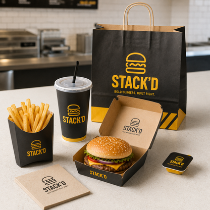 Eco-Friendly Disposable Burger & French Fries Paper Box Custom Logo Greaseproof Recyclable Kraft Takeout Packaging For Fast Food Combo Meals Fried Chicken Snack