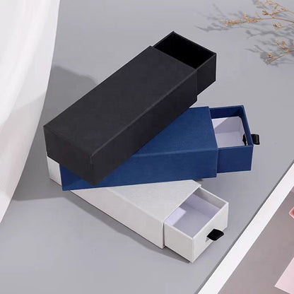 Luxury Stock Rigid Cardboard Pull Sliding Drawer Gift Box Velvet EVA Lined Jewelry Cosmetic Eyewear Ready Stock Packaging Custom Logo Size Contact Us For Fast Delivery Drawer Box Solutions