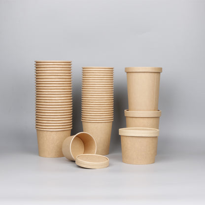 Manufacturer Custom Kraft Paper Soup Bowl With Lid Food Grade Biodegradable Custom Logo For Takeaway Noodle Porridge Pack