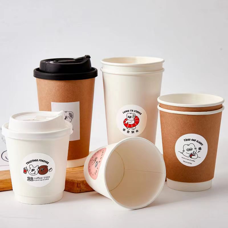 Wholesale Disposable 8oz-20oz Double Wall Paper Coffee Cups Custom Logo Food Grade Insulated Hot Drink Takeaway Cups With PP Lids Biodegradable OEM ODM