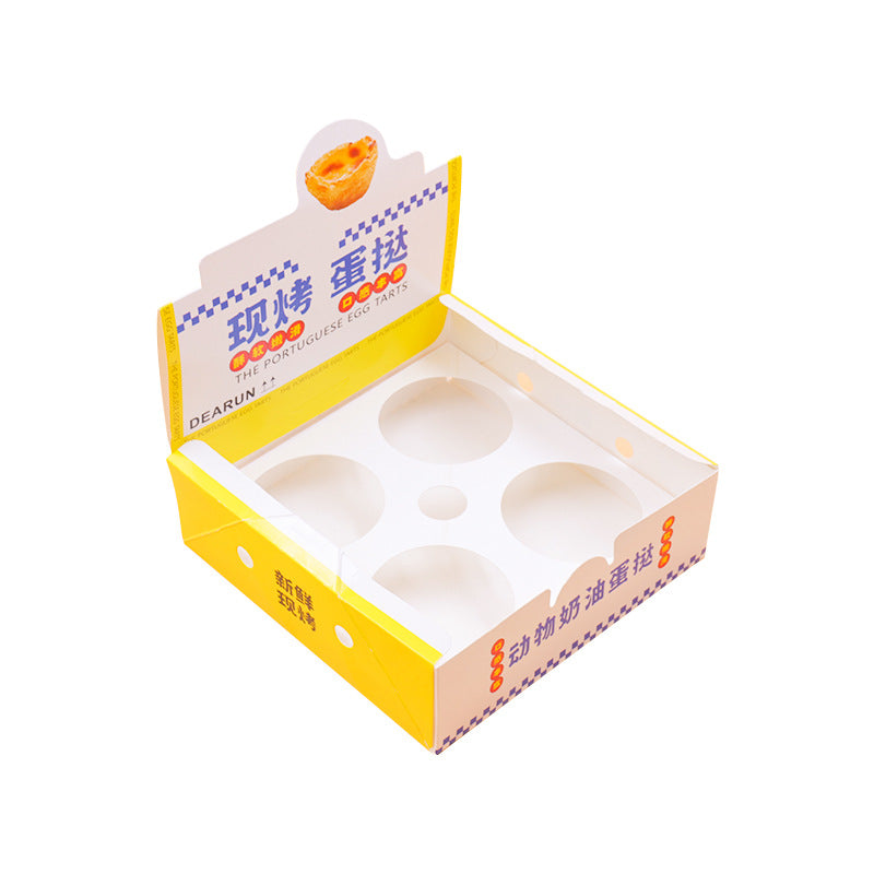 Bakery Freshly Baked Egg Tart Food Box Food Grade Recyclable Kraft Cardboard Takeaway Packaging Custom Logo With Clear Window For Pastry Shop