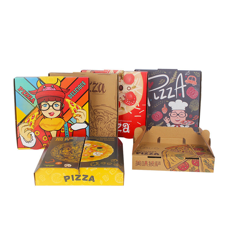 Cheap Customized Printing & Size Corrugated Pizza Box Food Grade Recyclable Kraft Takeaway Carton Custom Logo For Pizza Restaurant Delivery Packaging