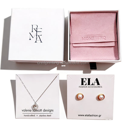 Custom Different Sizes Rigid Paperboard Jewelry Drawer Box Custom Logo Hot Foil Velvet Insert Ring Earring Necklace Bracelet Multi-Size Jewelry Gift Packaging Wholesale OEM ODM