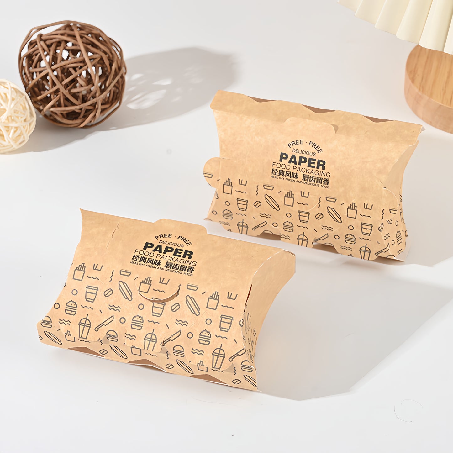 Custom Take Away Food Packaging Box Food Grade Greaseproof Recyclable Disposable Kraft Paper Lunch Box Custom Logo For Restaurant Fast Food Delivery Catering